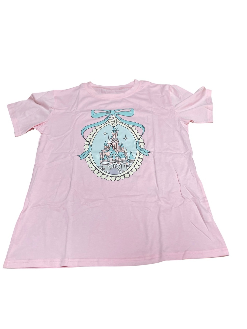 Women’s Light Pink Castle Graphic Short Sleeve Tee sz large 20”ptp